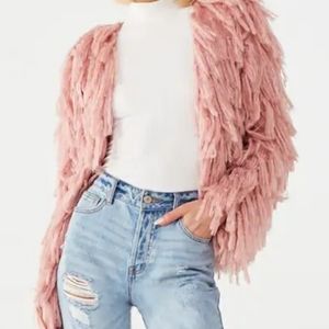 Chunky Fringe Knit Cardigan Blush Pink